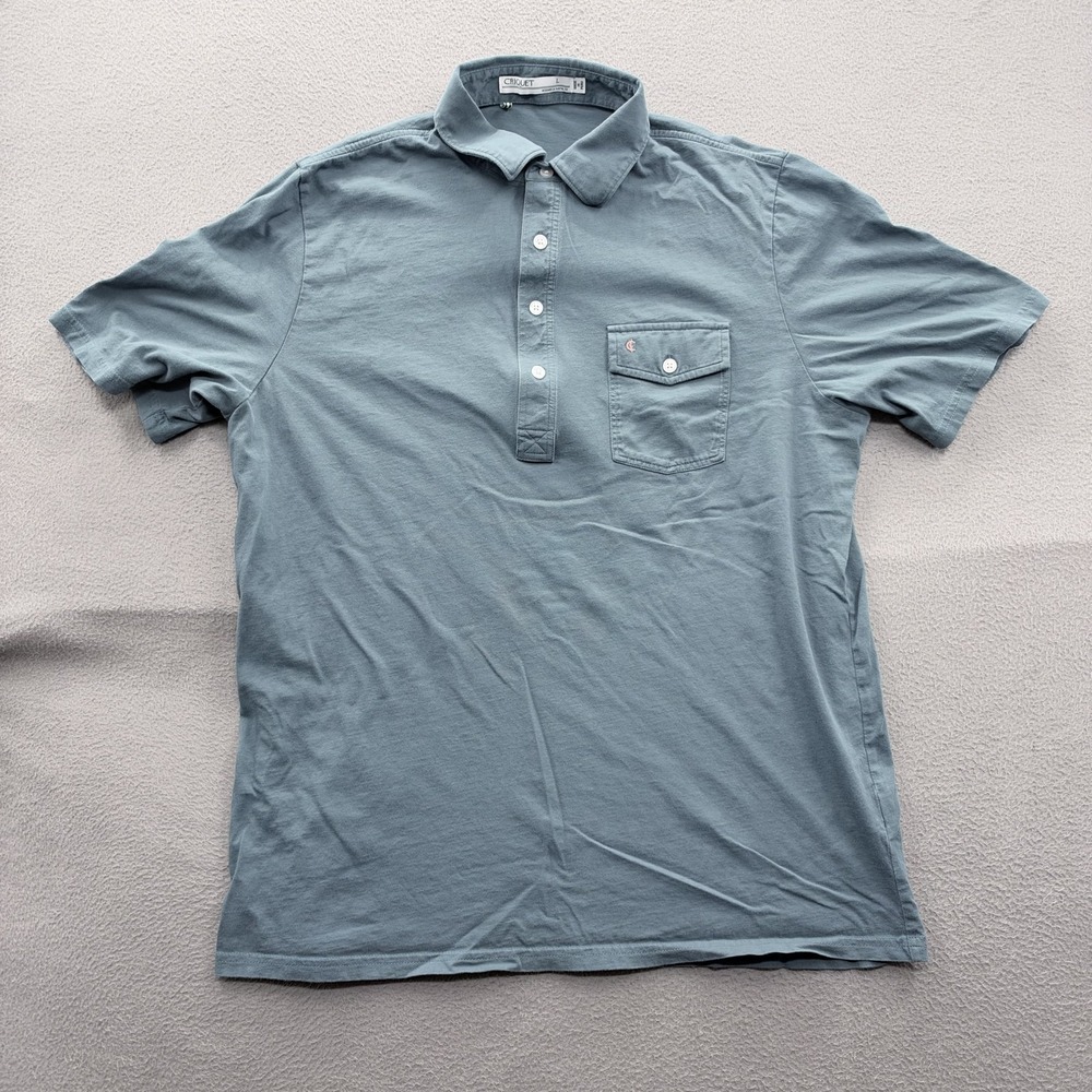 Criquet Polo Shirt Mens Large Blue Solid Organic Cotton Pocket Casual Golf